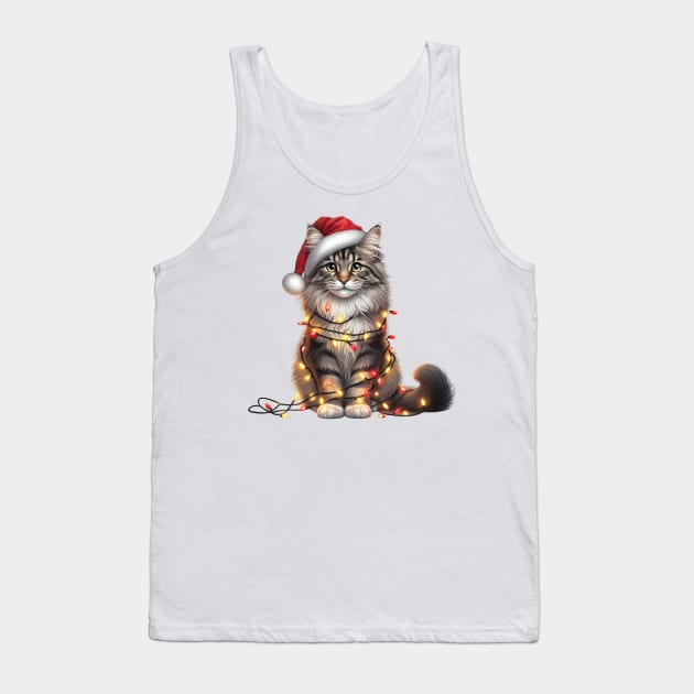 Christmas Norwegian Forest Cat Tank Top by Chromatic Fusion Studio